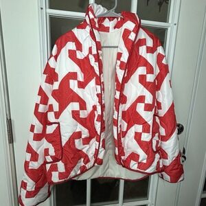 Red White Quilted Patchwork Print Bed Jacket Size M/L  Grandmacore Cozy
